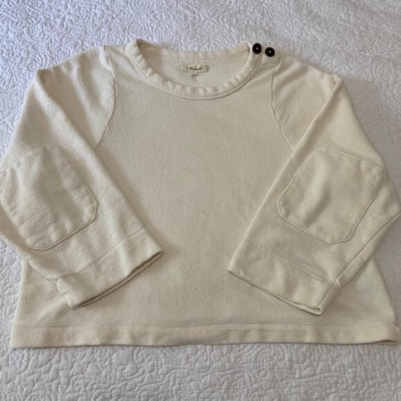 Madewell Cropped Ivory Sweatshirt w/Elbow Patches Size Medium NWOT - Picture 1 of 9